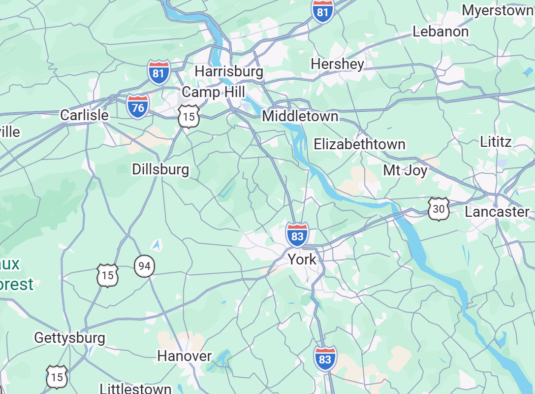 Map of Yorktowne's Central Pennsylvania electrical service area